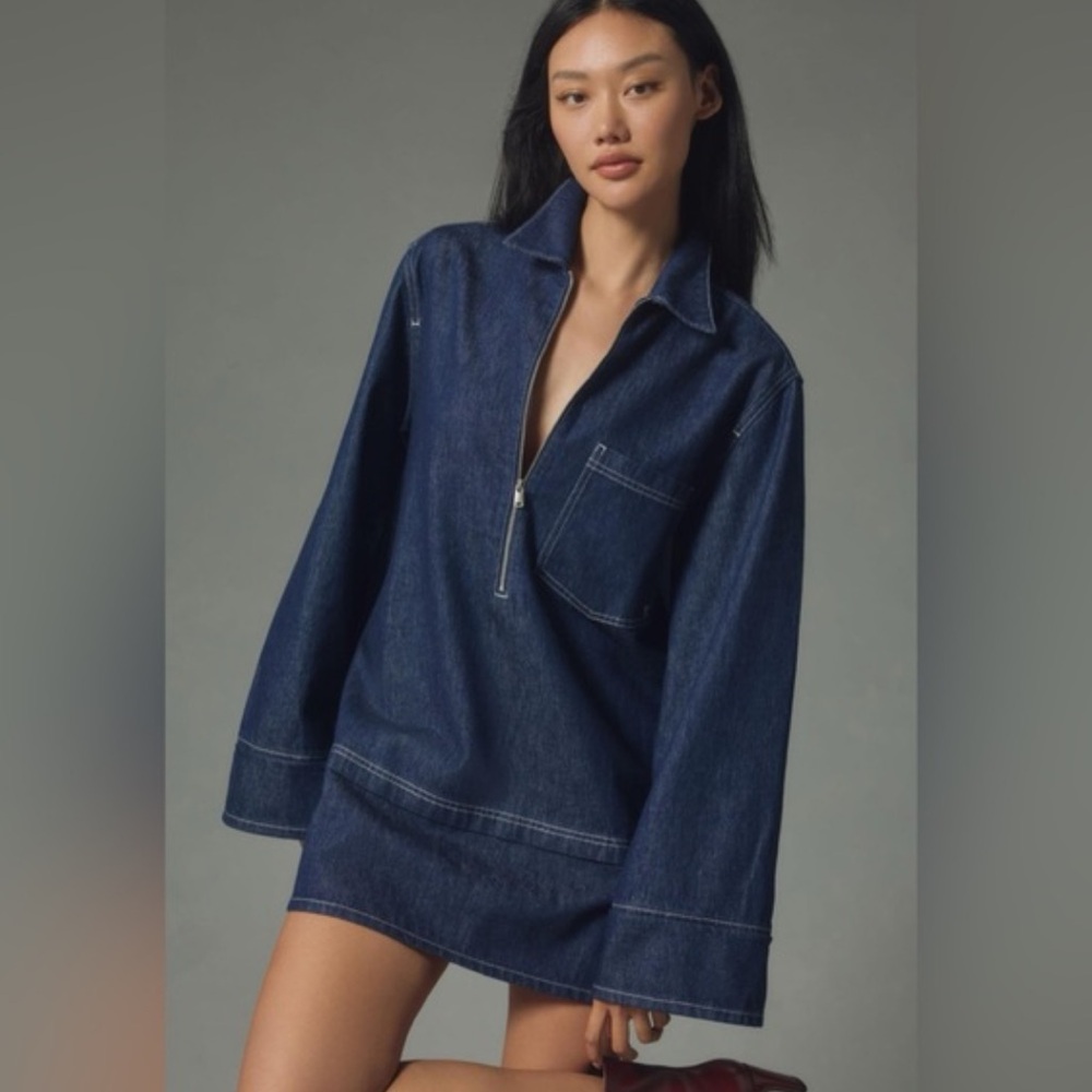 Anthropologie Denim Zip-Up Dress